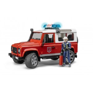 Джип Land Rover Defender Station Wagon отдел пожарной охраны с фигуркой и пожарным с огнетушителем, 02596 Bruder